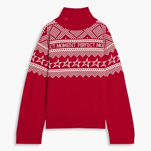 Perfect Moment Intarsia-knit sweater Merino Wool NWT Size Small Red